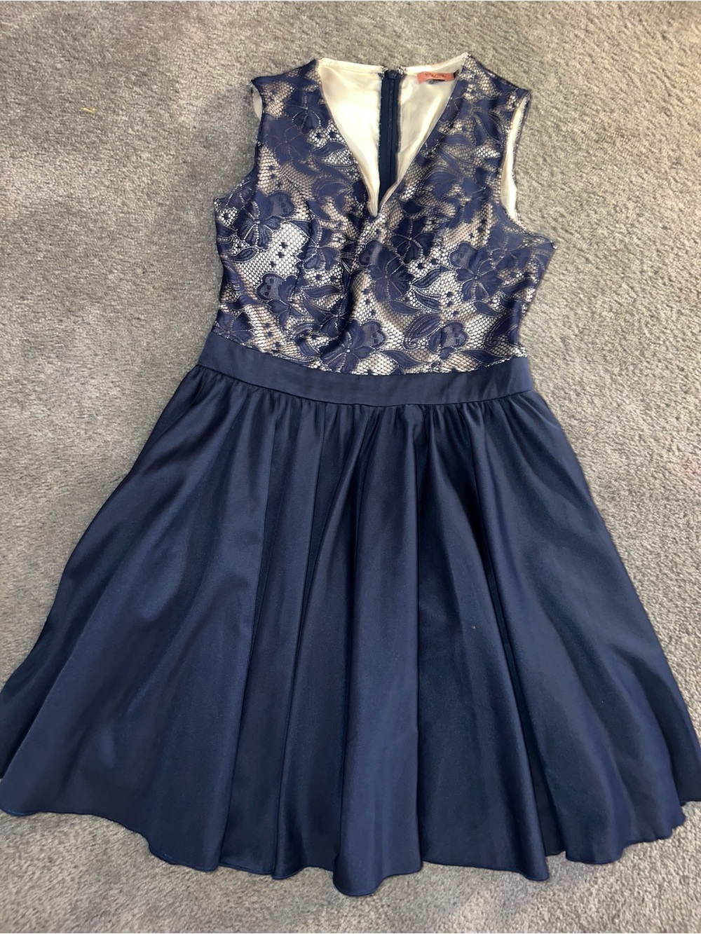 Chi Chi London Navy Floral Lace Dress with Cream Lining